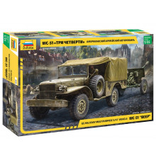 Сборная модель ZVEZDA 1/35 Американский армейский автомобиль Dodge WC-51 Три Четверти 3656