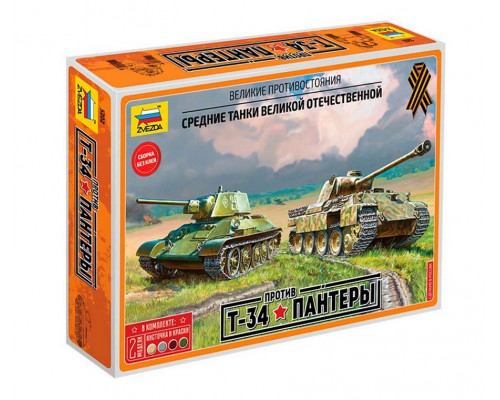 Сборная модель ZVEZDA 1/72 Т-34 против Пантеры 5202