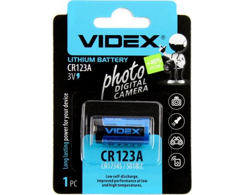 Элементы питания VIDEX CR123 1BL  (1 шт)